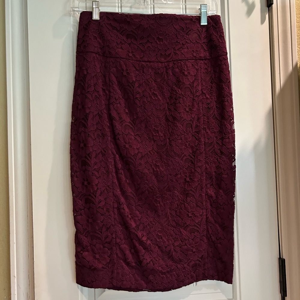 Express Burgundy Lace Pencil Skirt